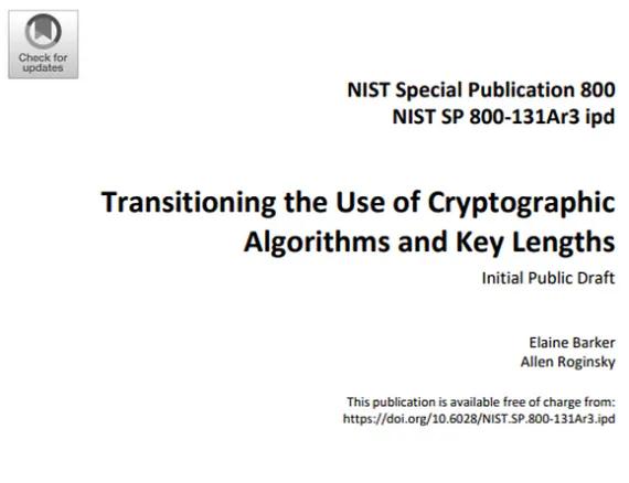 ‘암호화 알고리즘과 키 길이’ 사용의 전환(Transitioning the Use of Cryptographic Algorithms and Key Lengths)